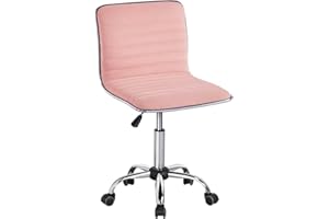 Yaheetech Silla de Oficina Silla Tapizada de Terciopelo Silla de Trabajo con Ruedas sin Reposabrazo Silla Escritorio Estudio Rosa
