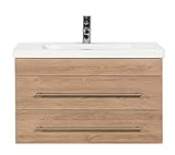 Eigene Produktion in Bremen emotion Badmöbel Mars 800 Slimline Eiche hell seidenglanz