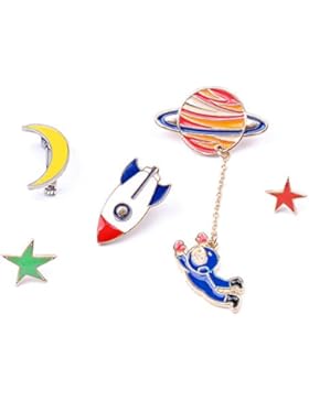 IHRKleid Brosche Anstecknadel Anstecker Pins Metall Brosche 5 Stück Set Mond Sterne Rocket