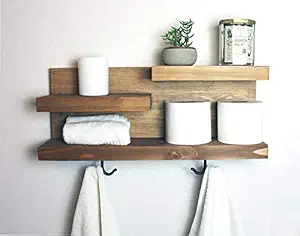 Genuine Decor Bathroom Shelf Organizer with Towel Hooks, Apartment Decor, Wooden Towel Holder Rack, Toilet Paper Holder Rack, Extra Space Rack for Bathroom