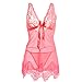 Produktbild Byqny Damen Tiefer V-Ausschnitt Pyjama Nachtwäsche Spitze Nachthemd Negligee Schlafanzüge Träger Dessous Babydoll Unterwäsche Gehöhlte Zweiteilige