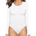 Mangopop Women' Long Sleeve Ribbed Bodysuit Jumpsuits