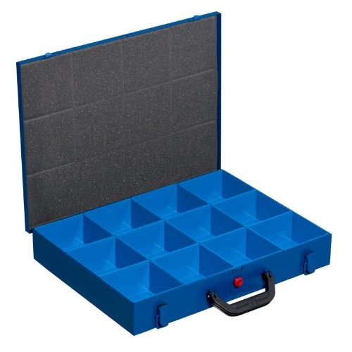 Kleinteilekoffer, Stahlblech, EuroPlus Metall 44/12x63, blau, 12 Einsätze, dicht schließend