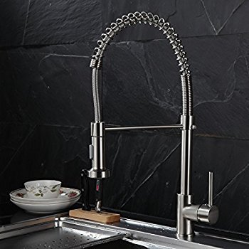Timaco Wasserhahn Küche Einhandmischer für Küchen Spüle Gebürsteter Nickel Geschirrbrause Federbrause Mischbatterie Küchenarmatur Spültisch Armatur - 9