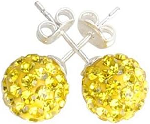 925 Sterling Silver Yellow Crystal Ball Stud Earrings With Zircon crystal