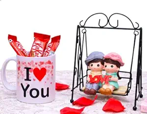 Romantic Valentine Gift Love Kissing Couple Ido|Statue Showpiece For Birthday Anniversary Gift Printed Coffee Mug With Kit Kat Chocolate Valentine Gifts For Girlfriend Special Wife Boyfriend Husband