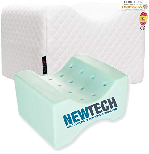 AIMO Spain Almohada cojín piernas ortopédico de Rodilla KP-003 con Gel INFUSIONADO, Facilita el Dormir de Lado, Alivia Dolores de Espalda y Caderas, Mas Fresca,Mas Comoda, Mas higiénica