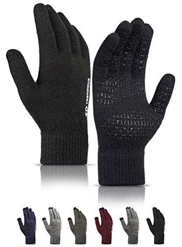 TRENDOUX Handschuhe Damen, Laufhandschuhe Herren Touchscreen - Rutschfester Griff - Warm Gefüttert - Elastische Manschette - Stricken Material - Fingerhandschuhe Für Handy Autofahren - Schwarz M