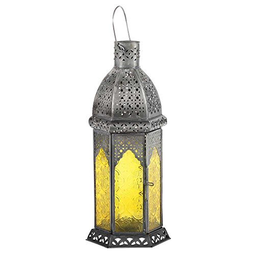Laterne Aila 30cm orientalisches Windlicht indische Glaslaterne bunte Gartenlaterne (1, gelb)