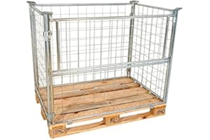 Abrollwerk Gitteraufsatzrahmen galvanisch blau verzinkt für Euro-Paletten – klappbare & Gitterbox für DIN-Paletten – für Industrie & Garten & Brennholz (1200x800x1200 mm, 1er Set)