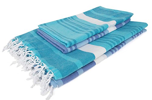 Hamamtuch ‚Melodi‘ | Hamam Badetuch, Strandtuch xxl | Größe 100 x170cm oder 150x210cm | Hochwertige Qualität, sehr weich | 100% Baumwolle | Original nur von ZusenZomer (150×210 cm, Meeresgrün mit weiß) - 5