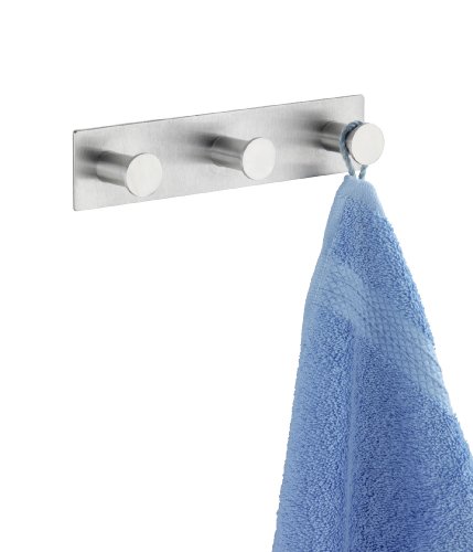 WENKO 4466580100 Hakenleiste Celano Trio - 3 Haken, selbstklebend, Edelstahl rostfrei, 18 x 4 x 3.3 cm, Matt