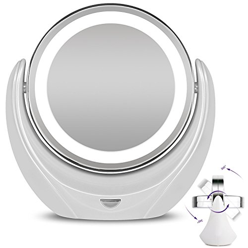 Rantizon Makeup Mirror LED Illuminated Cosmetic Mirror 1X/5X Magnification Double Face 360°Rotation Shaving Mirror for Beauty, Tabletop, Bathroom, Bedroom, Travel Mirror with Stand, Double Sided