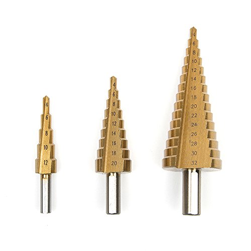 Hakkain Stufenbohrer HSS Titanbeschichtet Stahl 4/12/20/32mm Boherset für Elektrowerkzeug1 Set ,3tlg. - 5