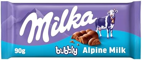 Milka, Bubbly, Tavoletta di Cioccolato al Latte con Morbido Cuore al Cacao, 100% Latte Alpino, Cacao Sostenibile, 90g (Confezione da 6)