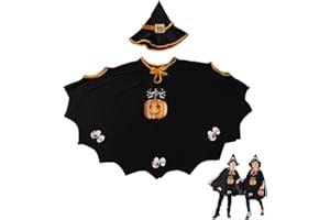 PATRICHOR Halloween Kostüm Kinder, Halloween Fledermaus Umhang mit Hut, Kürbis Kostüm Mädchen Jungen, für Halloween, Fasching, Karneval, Bühnenperformance, Themenparty, Geeignet für Höhe 90-150cm