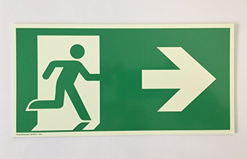 Schild Notausgang Pfeil rechts langnachleuchtend 300x150mm PVC selbstklebend gemäß ASR A1.3 + DIN EN ISO 7010 + DIN 67510 (Fluchtwegschild Notausgang Rettungszeichen Rettungsweg Rettungsschild) - 2