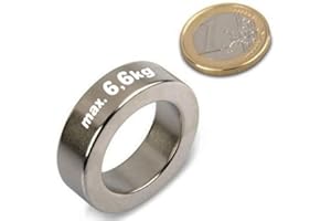 MAGNOSPHERE Anello magnetico Ø 35/24 mm, altezza 10 mm Neodimio N40, nichelato - Forza di attrazione 6,6 kg - Anelli magnetici Magneti permanenti in Terre Rare - Calamite ad anello al Neodimio