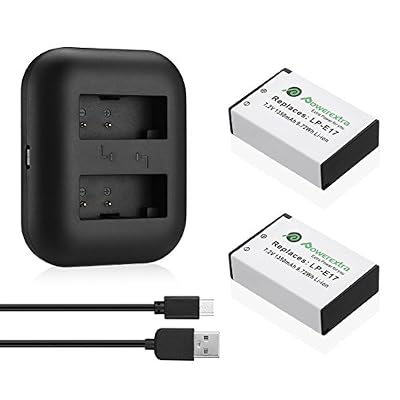 Powerextra Lot de 2 Batteries Canon LP-E17 1350mAH et Chargeur à 2 Batteries USB Pour Canon EOS Rebel T6i, Rebel T6i, Rebel T7i, 750D, 760D, 8000D, Kiss X8i, 800D, 77D, 200D, EOS SL2, EOS M3, EOS M6, EOS M5
