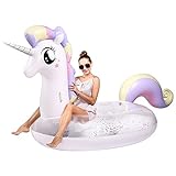CLARO Y BRILLANTE: el tubo flotador Unicorn con un diseño claro y relleno de lentejuelas, que brilla bajo la luz del sol, lo hace único en la piscina.