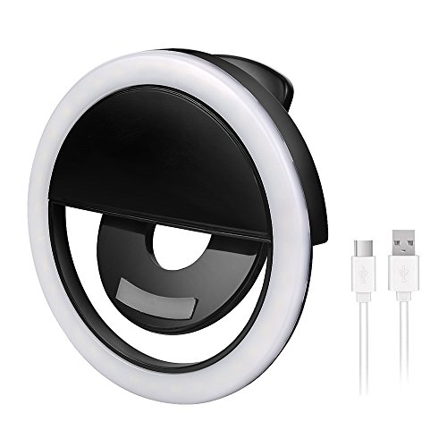 Olliwon Selfie Light, 36 LED Aro de Luz para Móvil Flash Anillo Selfie Clip de Ring Fill Luz Portátil por Todos Modelos de Móvil Universal para Teléfono Samsung iPhone etc - Negro