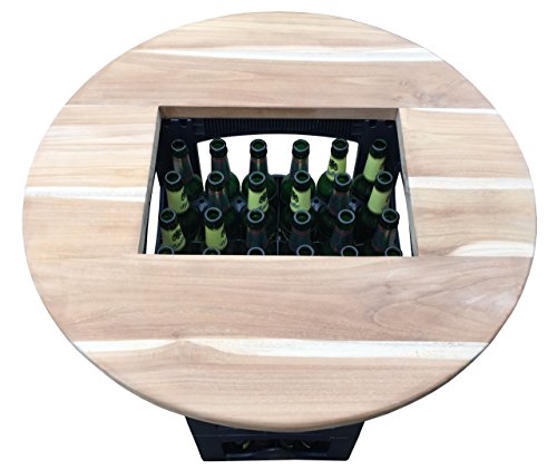 KMH®, Bierkasten – Stehtisch / Tischaufsatz – ECHT TEAK! (Ø = 70cm) (#102155) - 2