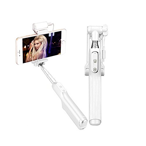 Delmkin Asta per selfie Mini Selfie Stick con luce SelfieÂ â€“Â per tutti i IOS, Android Smartphone, bianco