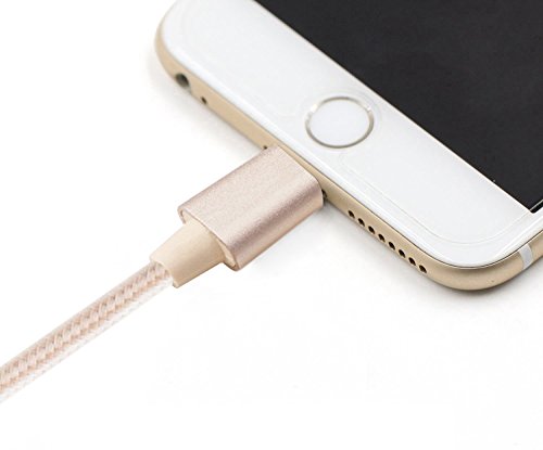 Flashstye 3 Pack 1M 2M 3M Phone Charger Nylon Braided Lightning to USB Cable Apple lightning cable for iPhone 7 Plus 6S Plus 6 Plus SE 5S 5C 5, iPad 2 3 4 Mini, iPad Pro Air, iPod.(Golden) - 3