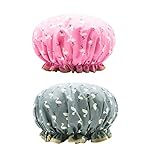 2 Pcs Bath Caps Elastic Band Double Layers Waterproof Shower Caps With Ruffled Edge Covering Ears Keeping Hair Dry Kitchen Oil-proof Cap for Girls and Women