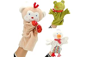 AM ANNA 3Pcs Kids Hand Puppet with Movable Mouth Interactive Storytelling Cute Soft Plush Toy Creativity and Imagination Birthday Gifts for Toddlers & Adults All Ages