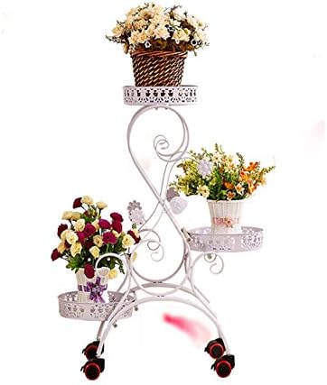 WENZHE Flowers Shelf Pastoral Iron Flower Rack Multi-layer Push-pull Flower Frame With Wheels, European-style High-grade Bonsai Frame Balcony Flowerpot Wall Of Iron Flower Shelves Movable Push-pull Flower Frame Pulley Flower shelf ( Color : A , Size : L*H/42*83cm )
