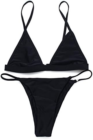 RELTANGL Women's 2 Pcs Bikini Triangle Top Brazilian Bottom Swimwear Swim Suit(S, Black)