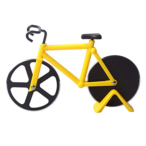 SSSC Edelstahl-Fahrrad-Pizza-Messer-kreativer Kuchen-Messer-Stück-Rad-Scherblock (YELLOW)