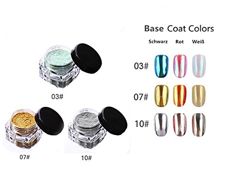 3 Farben Nagel Pigment Mirror Powder,Nail Glitzer Spiegel Effekt Pulver Glitter, CIDBEST® Spiegel Pulver, Mirror Nail Glitter Powder, Nagelkunst DIY Dekoration, Nageldesign Chrome Pigment-glänzendes Metallic Nail (2g/Stück) - 2
