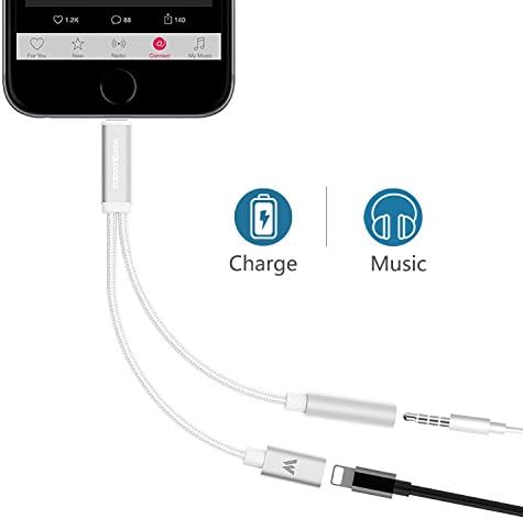 Lightning to 3.5mm Headphone Splitter Adapter for iPhone 7/7 Plus,Wofalodata 2nd Generation Aux 3.5mm Audio and 2A Quick Charge Cable Adapter Compatible for iOS 10.3(Sliver)