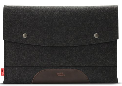 Pack & Smooch MacBook Air 13 Hülle Sleeve Case 100% Wollfilz Pflanzlich Gegerbtes Leder Anthrazit/Dunkelbraun Handmade in Germany