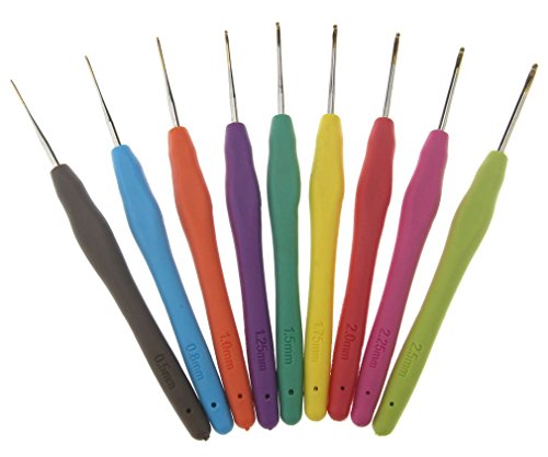 9 Farben Häkelnadel Aluminium bunt Stärke Alu Stricknadel Häkeln Set 0.5mm-2.5mm