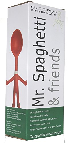 Mr. Spaghetti & Friends, Nudel-Servier-Set, 3 Küchenhelfer für Spaß beim Kochen, Küchenutensilien, Pasta-Set mit Spaghettilöffel / Spaghettizange, Käse- und Soßen-Löffel, Geschenk-Idee für Hobby-Köche - 6