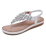  Sandalen Damen Sommer Flip Flops Bohemian Flach Zehentrenner mit Strass Größe 36-42