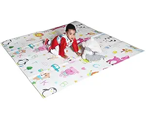 Vic Kid Baby Play Mat/Foldable Crawling Mat/Large Size/Thick Foam/Double Sides Multi-Purpose Water Proof (5.8x5.15Ft) (Side A-Letter & Animals + Side B-Giraffe & Monkey)