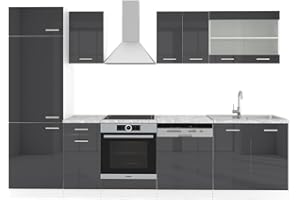 Vicco cucina componibile R-line, Antracite lucido/bianco, 300 cm, PL Marmo