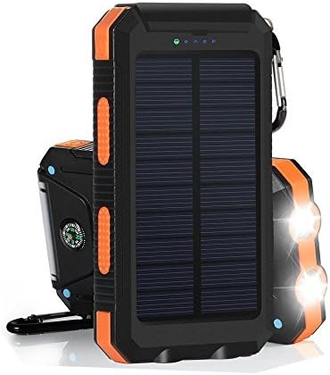 [Super Resistant] GRDE 10000mah Portable Solar Charger with Compass and Hanger, Power Bank Waterproof Dustproof and Shockproof for Outdoor and Emergency use