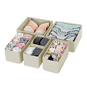 House of Quirk Foldable Cloth Storage Organizer (Beige, Standard), Set of 6