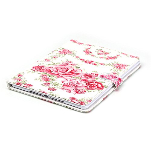 iPad 6 Lederhülle, Felfy Ultra Slim Flip Leather Case für / Apple iPad Air 2 / iPad 6 Tablet / Leder Hülle Etui Cover Handytasche / Schön Rosa Roses Blume Muster / 1x Rosa Blume Anti Dust Plug / 1x Pink Stylus - 3