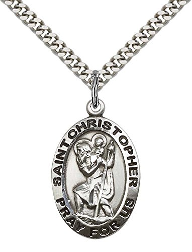 F A DumontSterling Silver St. Christopher Pendant with 24" Stainless Steel Heavy Curb Chain. Patron Saint of Travelers/Motorists, 24 Inch (Pack of 1)