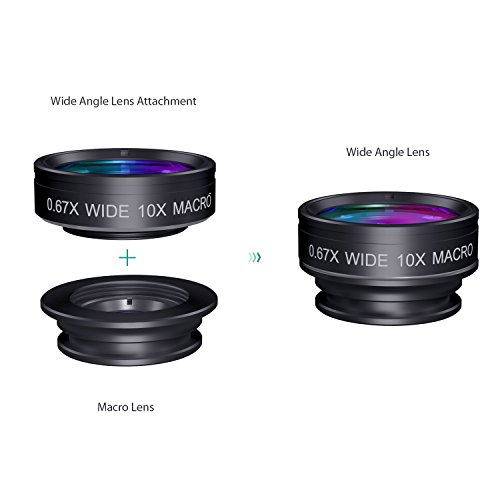 AUKEY Kit Lentes de Mov  l 3 en 1 Clip On con Lente Fisheye Objetivo de 180 Grados   0 67X Gran Angular Lente   10X Macro Lente para iPhone 6   6 Plus   5S   5   HTC  etc