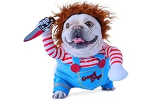 XEHCAOL Chucky Hundekostüme für Hunde Wig and Knife,Lustige Chucky Hundekleidung Puppe Halloween Cosplay Kostüm (M)