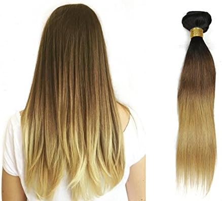 Greemeo 3 Tone Ombre Straight Brazilian Virgin Hair Bundle 100% Remy Human Hair Hair Extension 100g Black to Brown to Blonde Colour (12 inch, 1B/4/27)