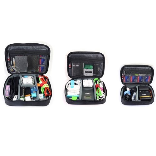 BUBM 3 Stücke Faltbare Kosmetiktasche Reisetasche Organisator Elektronisch Zubehör Tragetasche in Reise,Schwarz - 3
