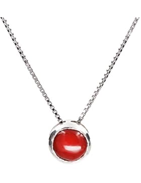 Handgearbeitet Sterling Silber Retro Stil Rot Koralle Anhänger Halskette 18